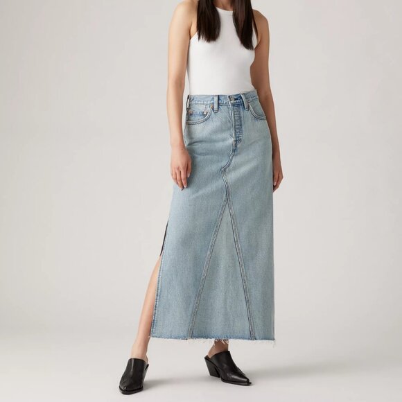 Levi's Dresses & Skirts - Levi's Icon Long A-line Mid-Rise Skirt Size 10 Not In The Mood Stone Light Wash